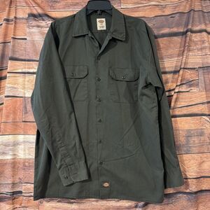 Dickies Men's LT Long Sleeve Casual Button-Down Work Shirt Dark Gray 65/35 Blend